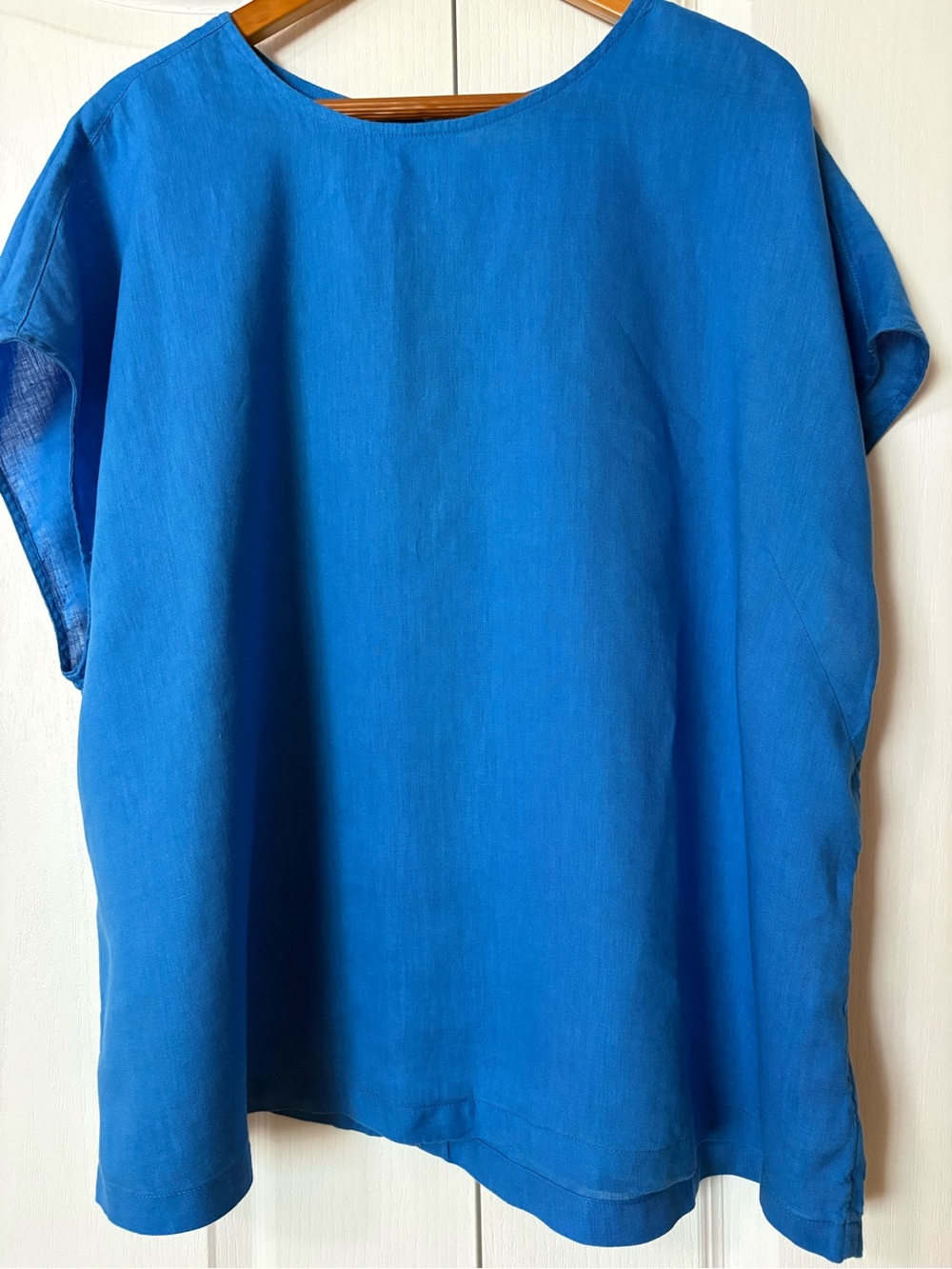 Women’s  Casual Blue Linen Short-Sleeve Shirt Size 2X